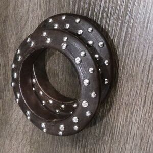 Artisan Vintage Wooden Dark Drown Studded Bangle Bracelet Bundle Two Pieces